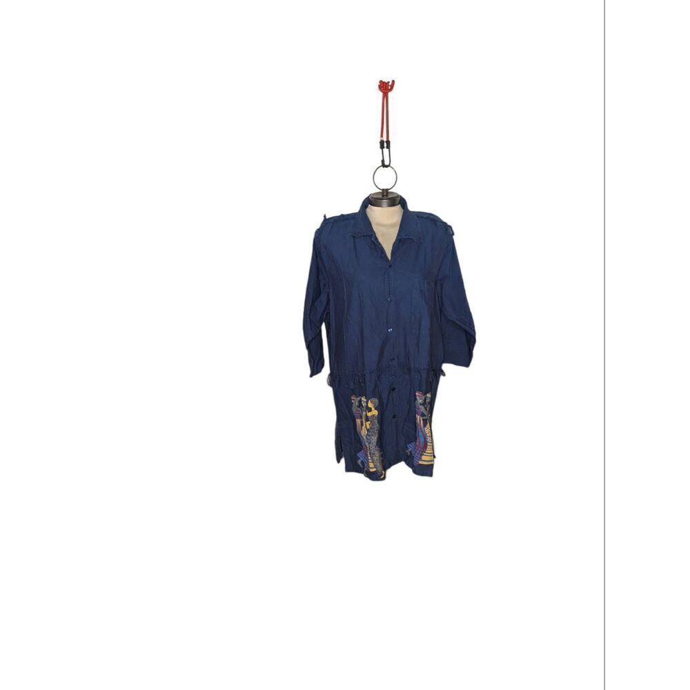 Vintage 1990's Simply Class Women's Blue Button up blouse with fridge One Size